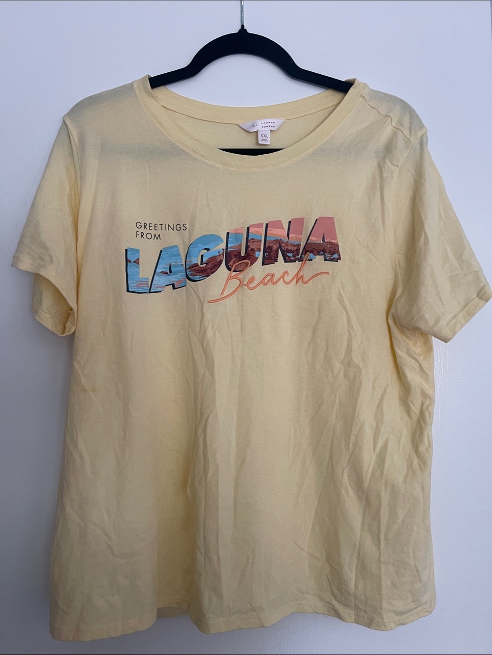 LC Lauren Conrad Laguna Beach Graphic Tee - Pale Yellow with Multicolor Print